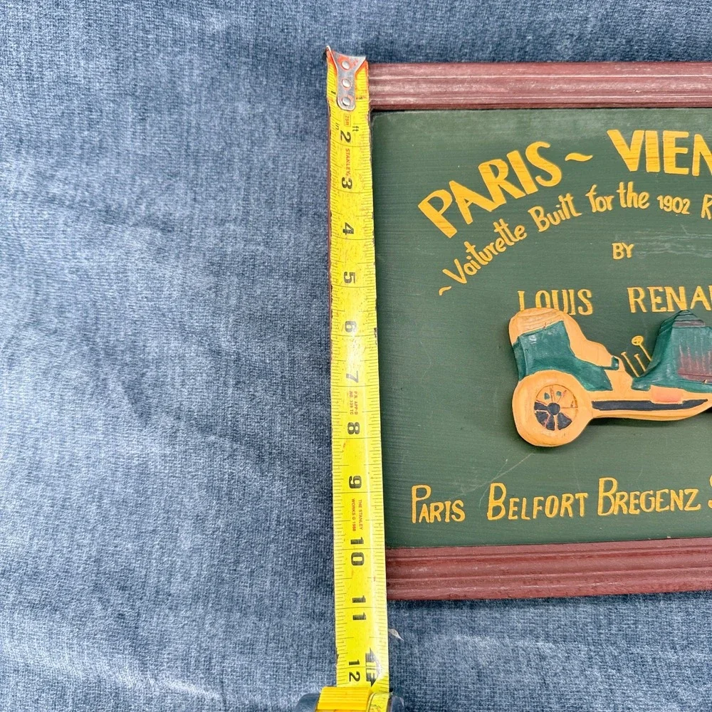 Paris Vienna Louis Renault Wood Wall Plaque 1902 Road Race Car Decor Sign